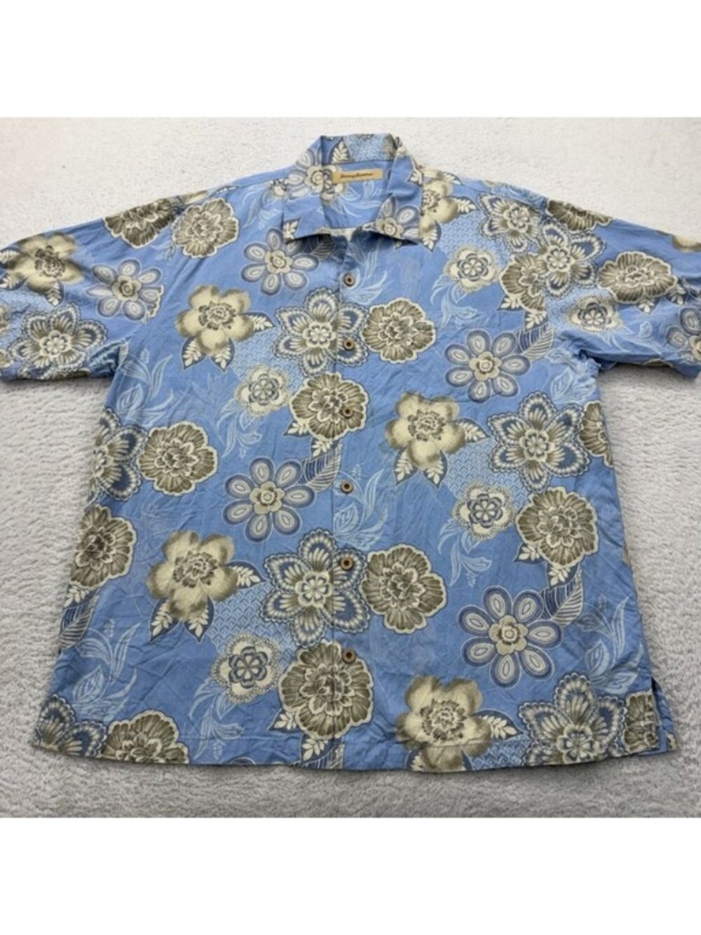 Tommy Bahama Men's Silk Hawaiian Shirt Blue Floral Print XL Short Sleeve Button